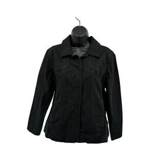 Amber Sun Jean Jacket Womens Petite L Black Button Down Long Sleeve Denim Cotton